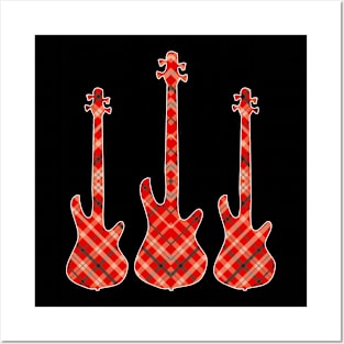Red Black Plaid Matching Christmas Pattern Bass Player Posters and Art
